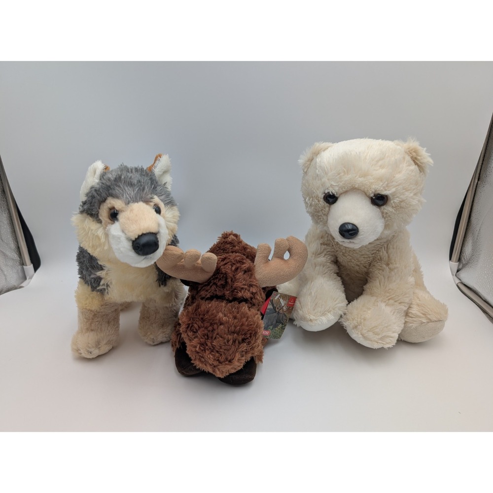 Aurora Polar Bear Moose Wolf Dog Lot Plush Stuffed Animal Toy